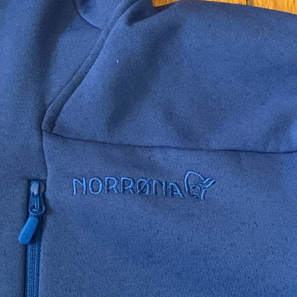 Norrona Trollveggan Power Stretch Pro Zip Hood Jacket Size L Two Tone Blue EUC - Picture 6 of 14